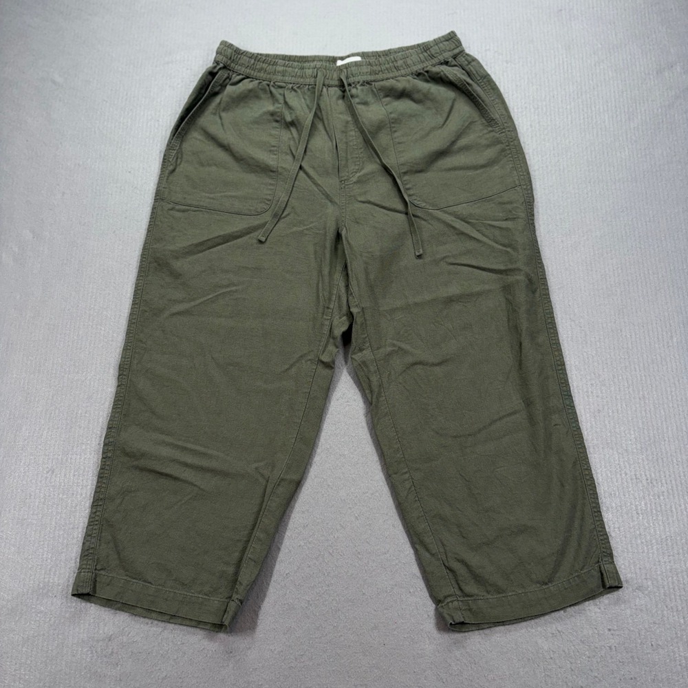 Lucky Brand Cropped Pants Womens M Olive Green‎ Linen Blend Drawstring 7WP2832